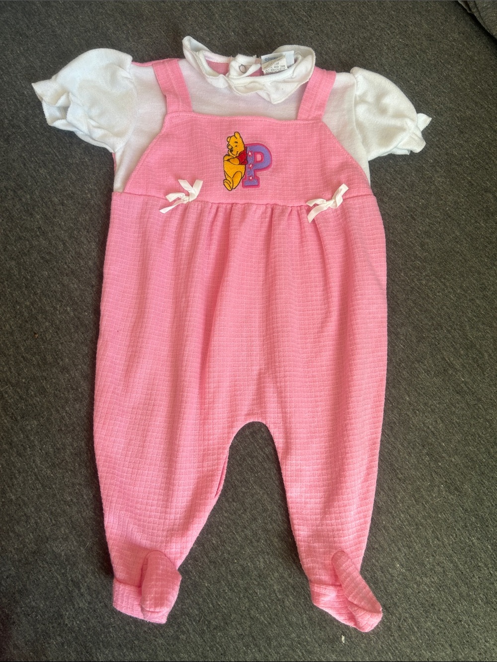Pink Winnie the Pooh Vintage Embroidered Baby One-Piece Romper